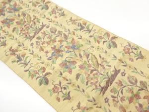 手織り紬花葉模様織出し名古屋帯